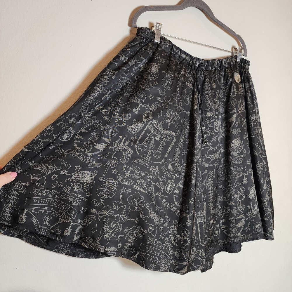 Diesel Chinese New Year Print Satin Pull On‎ A-line Black Skirt Medium Viscose